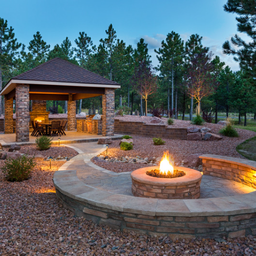 beautiful cozy backyard with handmade quality concrete firepit