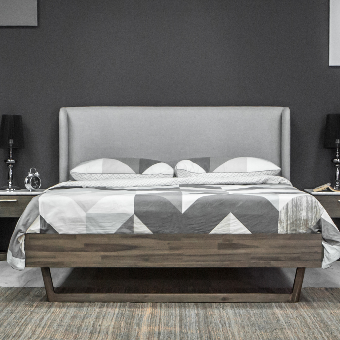 AURA BED - King/Queen - Solid Acacia/Fabric Upholstered