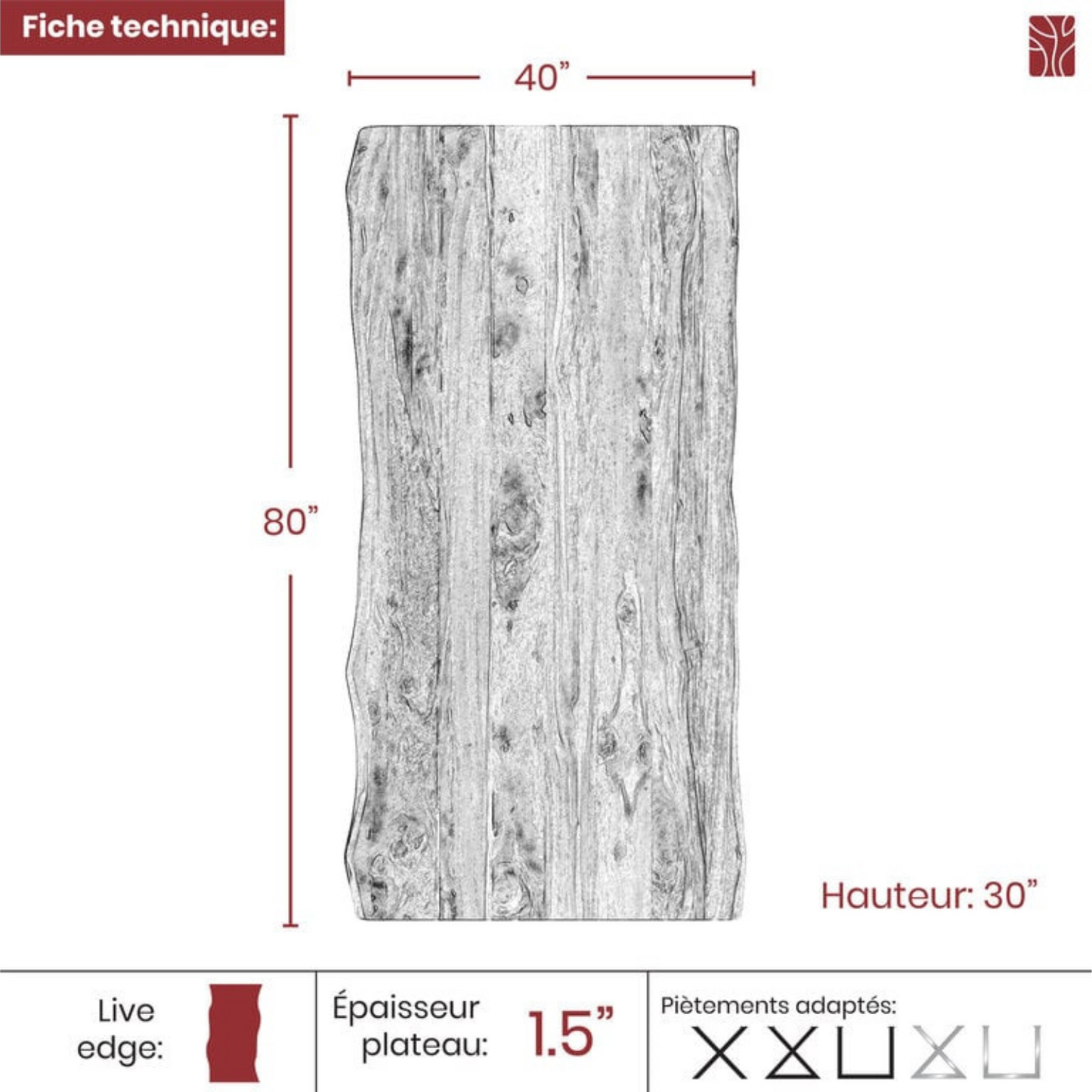 [TOP ONLY] Dining Table - Live Edge Sheesham Wood - More Sizes