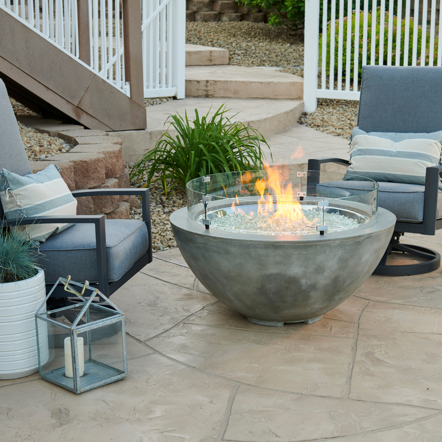 Enhance your outdoor space with the Cove 42" Round Gas Fire Pit Bowl. Available in Natural Grey, Midnight Mist, and White. Experience warmth and style today.