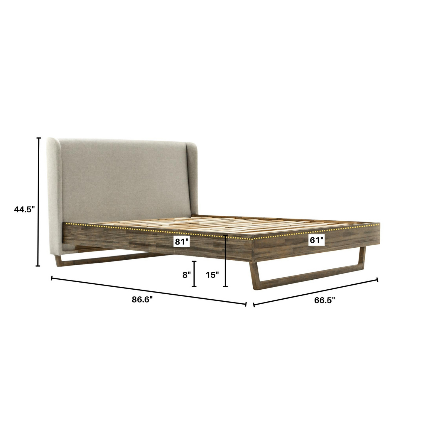 AURA BED - King/Queen - Solid Acacia/Fabric Upholstered