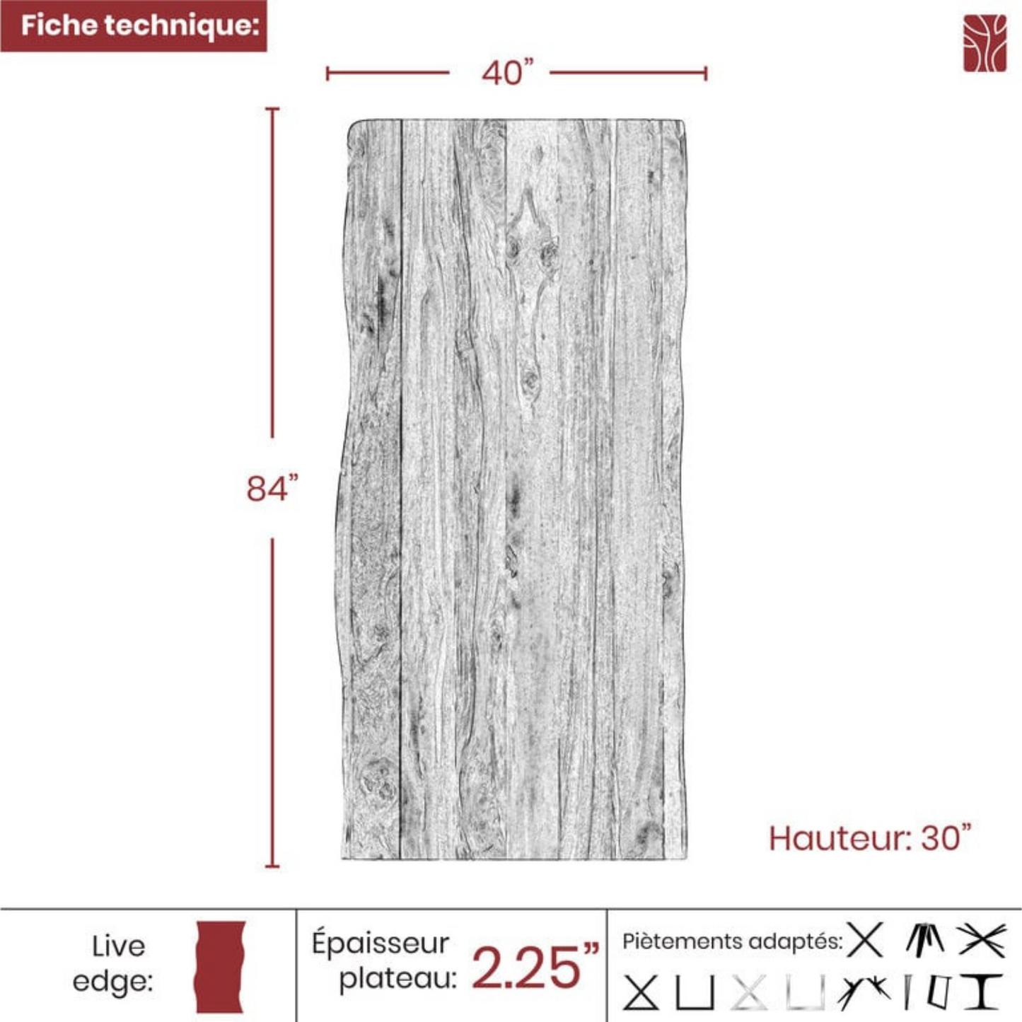 [TOP ONLY] Dining Table - Live Edge Sheesham Wood - More Sizes