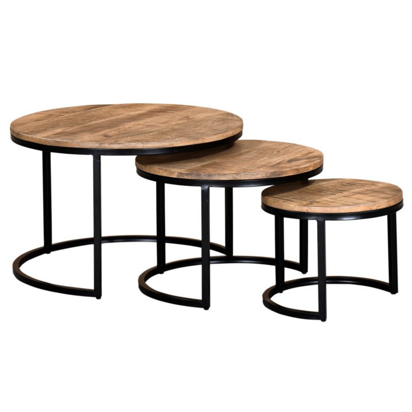 This round coffee table set is designed for limited spaces and to use in any room. It is practical, space saving and has a great style. It can be used as an office desk, a living room table or a night stand.