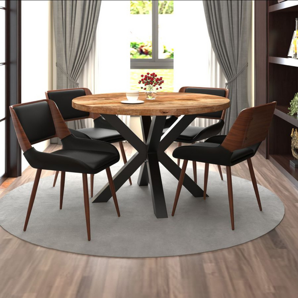 The wood is beautiful, and we are in love with the natural imperfections that come from its handmade nature. This Dining set would be perfect in a kitchen or dining room.