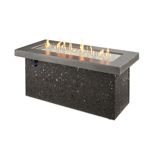 Enhance your outdoor space with the Grey Key Largo Gas Fire Pit Table. Its mesmerizing flames on fire glass create an inviting atmosphere. With a 12" x 42" stainless steel Crystal Fire® Burner, it's compatible with propane and natural gas. Sleek and contemporary, it elevates any outdoor living area.