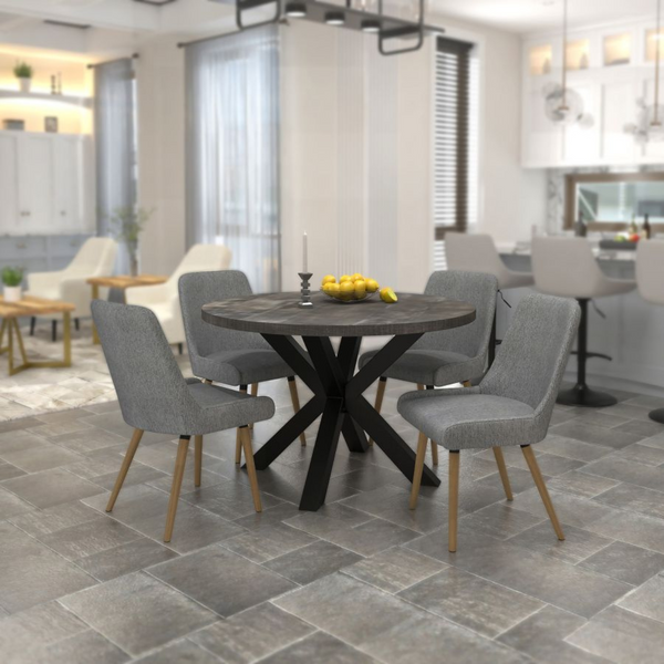 Give your dining room the centrepiece it deserves with this unique Dining Set. Detailed with a Dark Grey Table and Grey Chair finish, this is a perfect addition to any home.