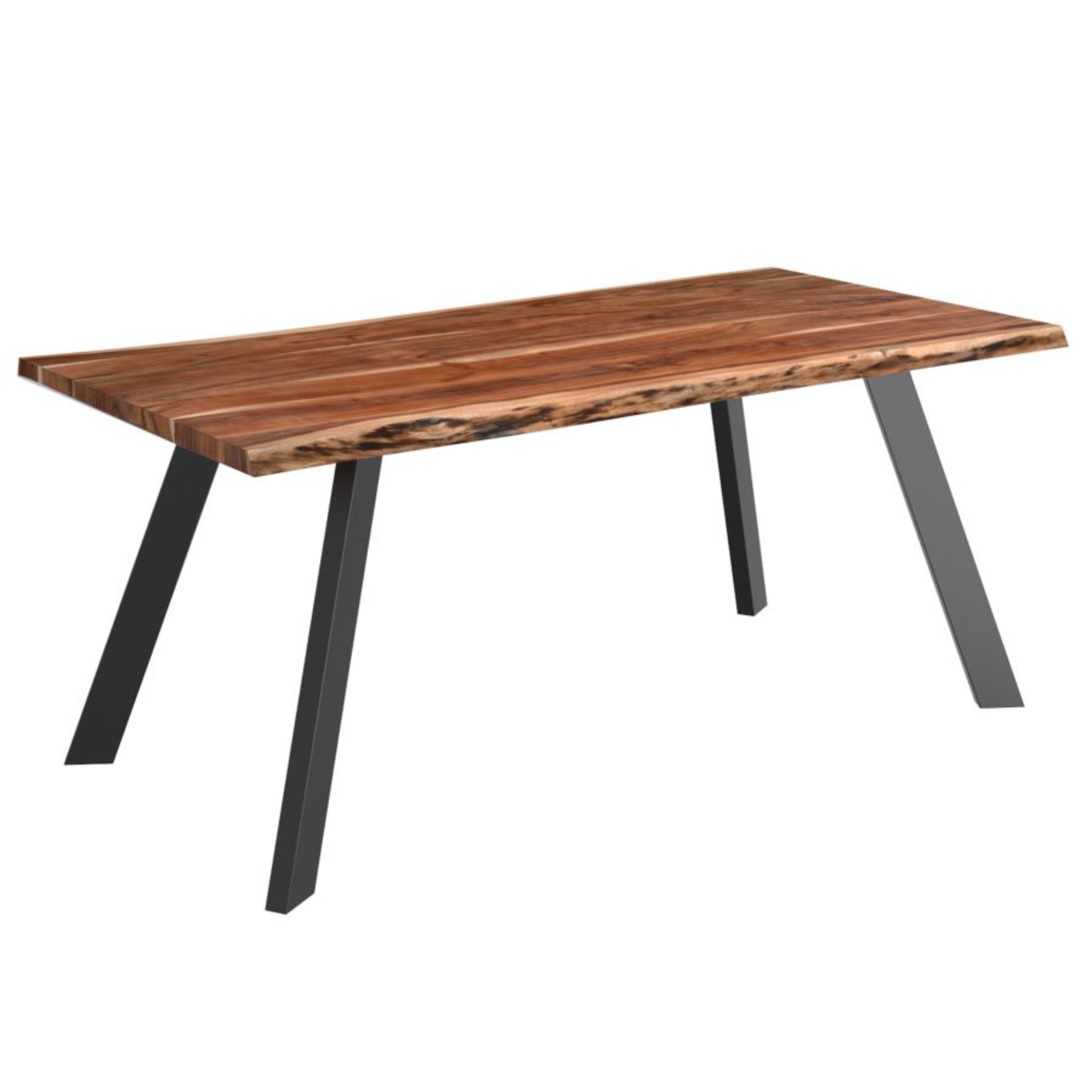 The VIRAG , a Rustic Industrial dining table of 70" long live edge solid acacia Wood plank with a crisp clean design, that is designed to suit any home.