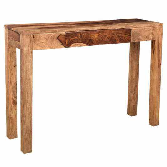 The IDRIS Sheesham wood desk/console table is a beautiful and functional piece of furniture. It can be used as a kitchen desk, office desk, or console table in any room of your home.  