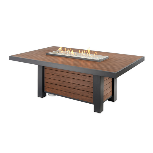 Elevate your outdoor space with our versatile fire pit table. The sleek composite deck top and base offer modern style, while the 12" x 42" Crystal Fire® Plus Burner provides a dazzling fire display. Compatible with propane and natural gas, it also doubles as a dining table for cozy outdoor gatherings.