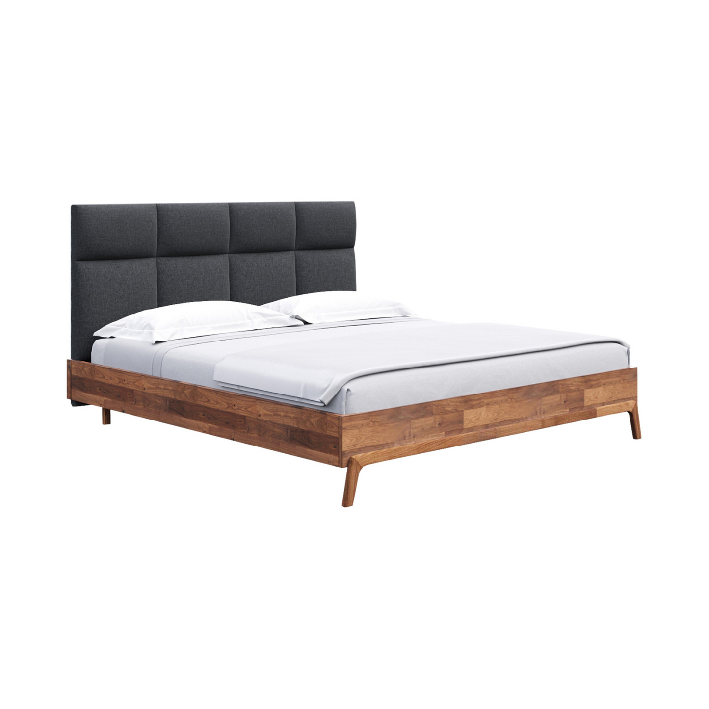 Experience comfort and style with the REMIX BED. Handcrafted from solid acacia wood. Radiates warmth and balance. 100% polyester upholstery and panel headboard. Retro and Scandinavian influences with a mid-century feel. Create a tranquil retreat in your bedroom.