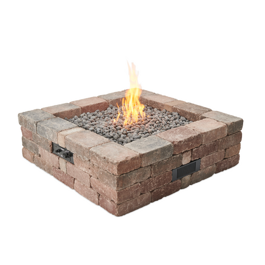 "Embrace tradition and modernity with the Bronson Block Square Gas Fire Pit Kit. Build your own fire pit with a brick paver design. Propane and natural gas operation. Round and square options available. Simplify your DIY project and create a warm outdoor retreat."