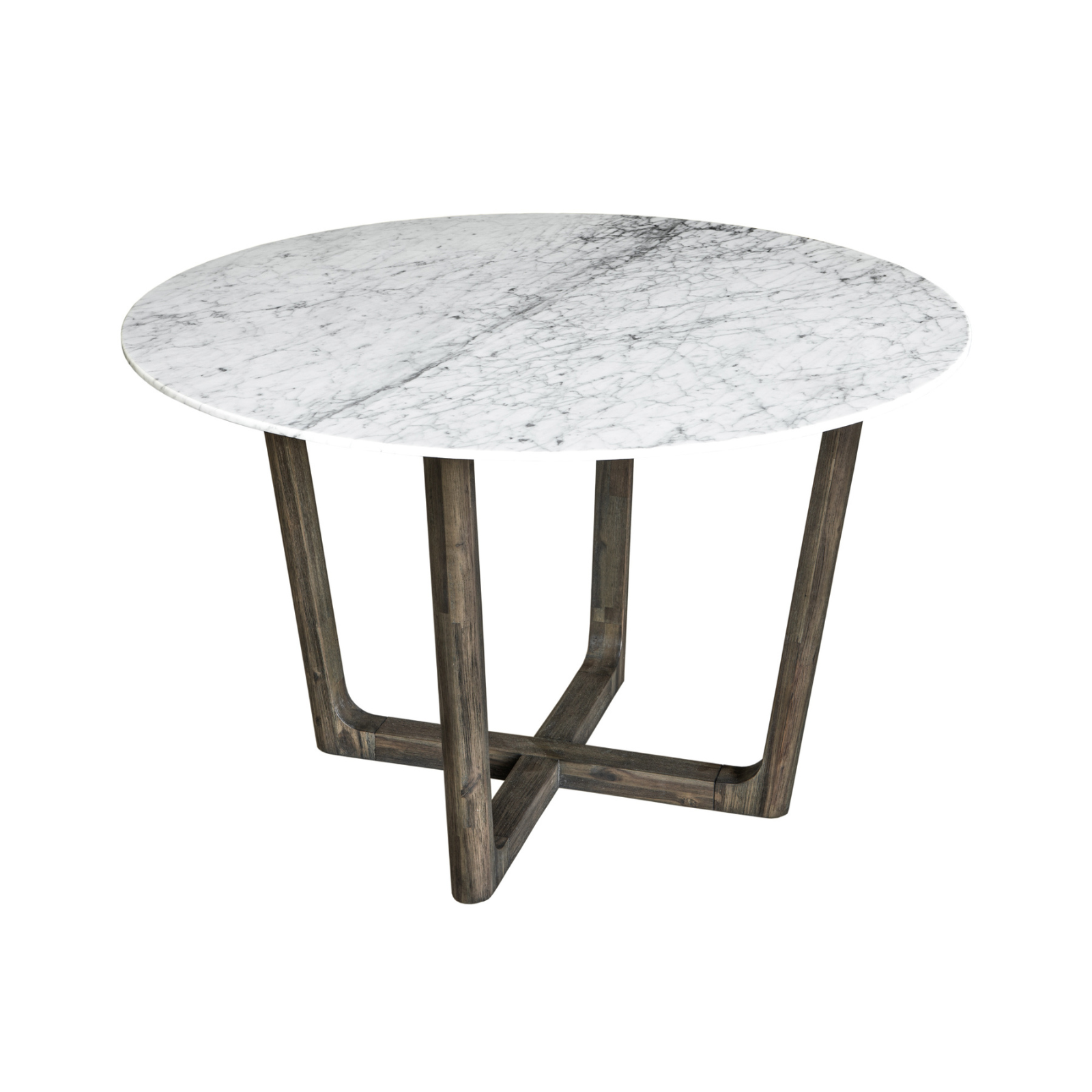 "Experience elegance and functionality with the Aura Round Dining Table, perfect for quaint and medium-sized gatherings. Crafted with solid wood, it exudes durability and refined elegance. Italian Carrara marble top and resilient acacia base. Comfortably seats four, creating memorable meal times in a stylish dining space."