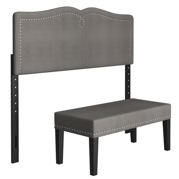 Take the work out of decorating with this coordinating headboard and bench set. The headboard can be adjusted to fit a double or queen size bed, with height options for various mattress thickness.