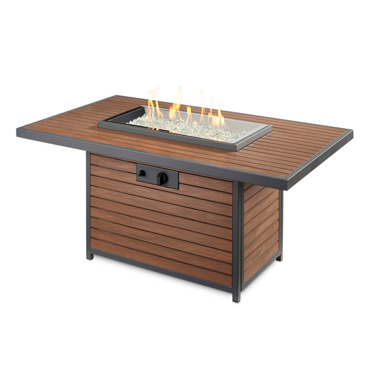 Elevate your outdoor space with our composite gas fire pit. Featuring a 12" x 24" Crystal Fire® Plus Burner, it combines style and safety. Suitable for propane and natural gas, this stunning addition will enhance your outdoor experience.