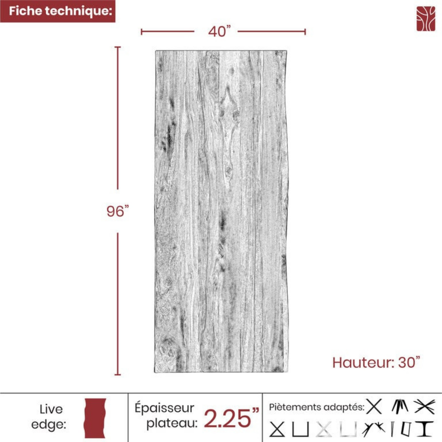 [TOP ONLY] Dining Table - Live Edge Sheesham Wood - More Sizes