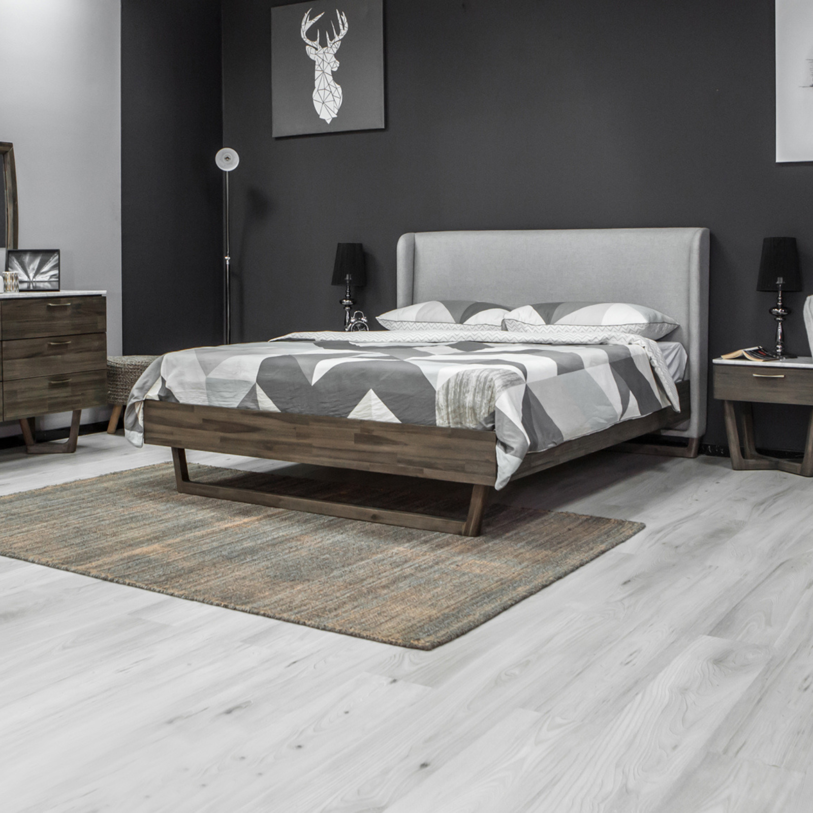 Create your bedroom oasis with the AURA King and Queen Modern platform bed. Solid acacia wood construction for warmth and balance. Large panel headboard for relaxation and reading. Unique V-shaped base ensures a restful sleep. Sink into the Aura Bed and drift away.