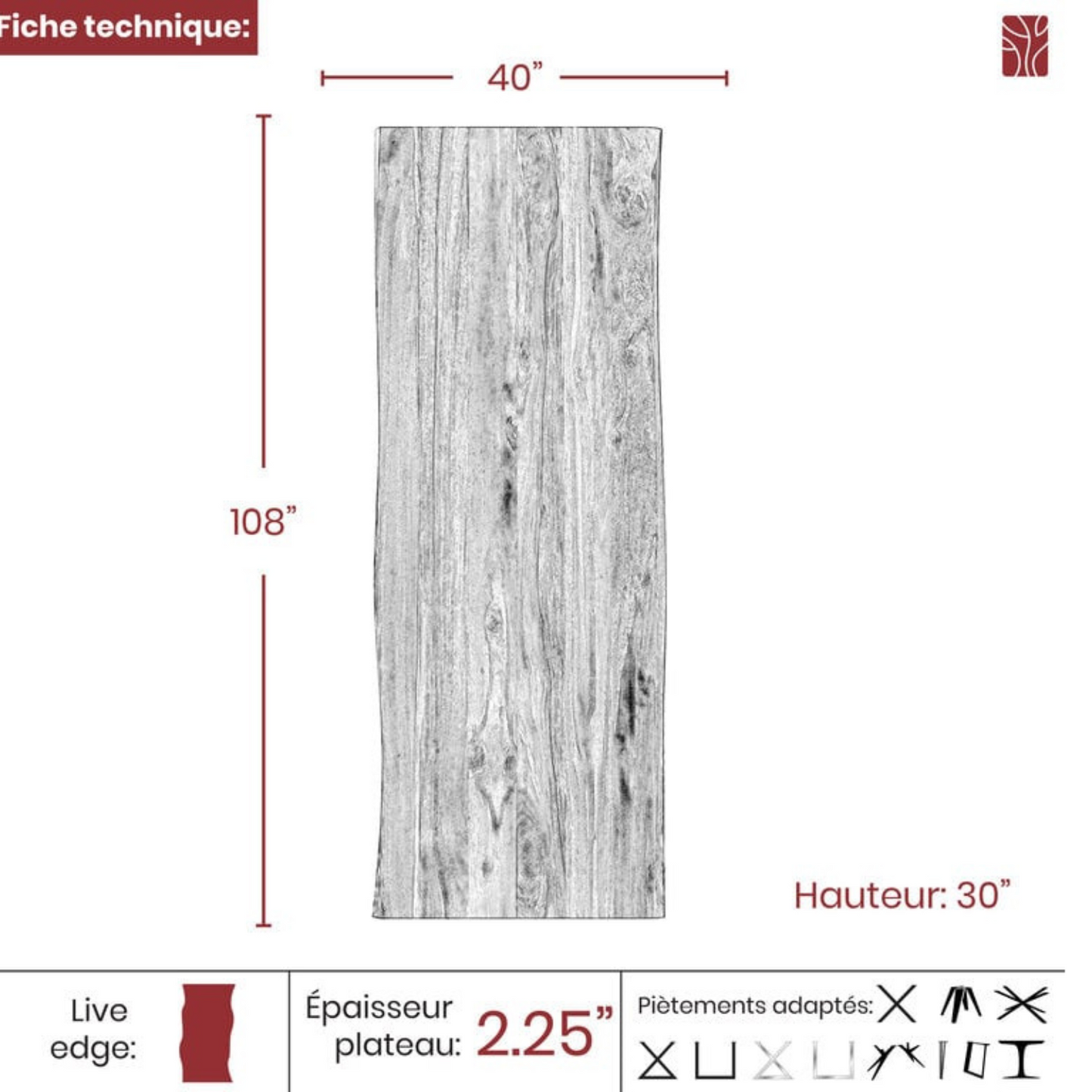 [TOP ONLY] Dining Table - Live Edge Sheesham Wood - More Sizes