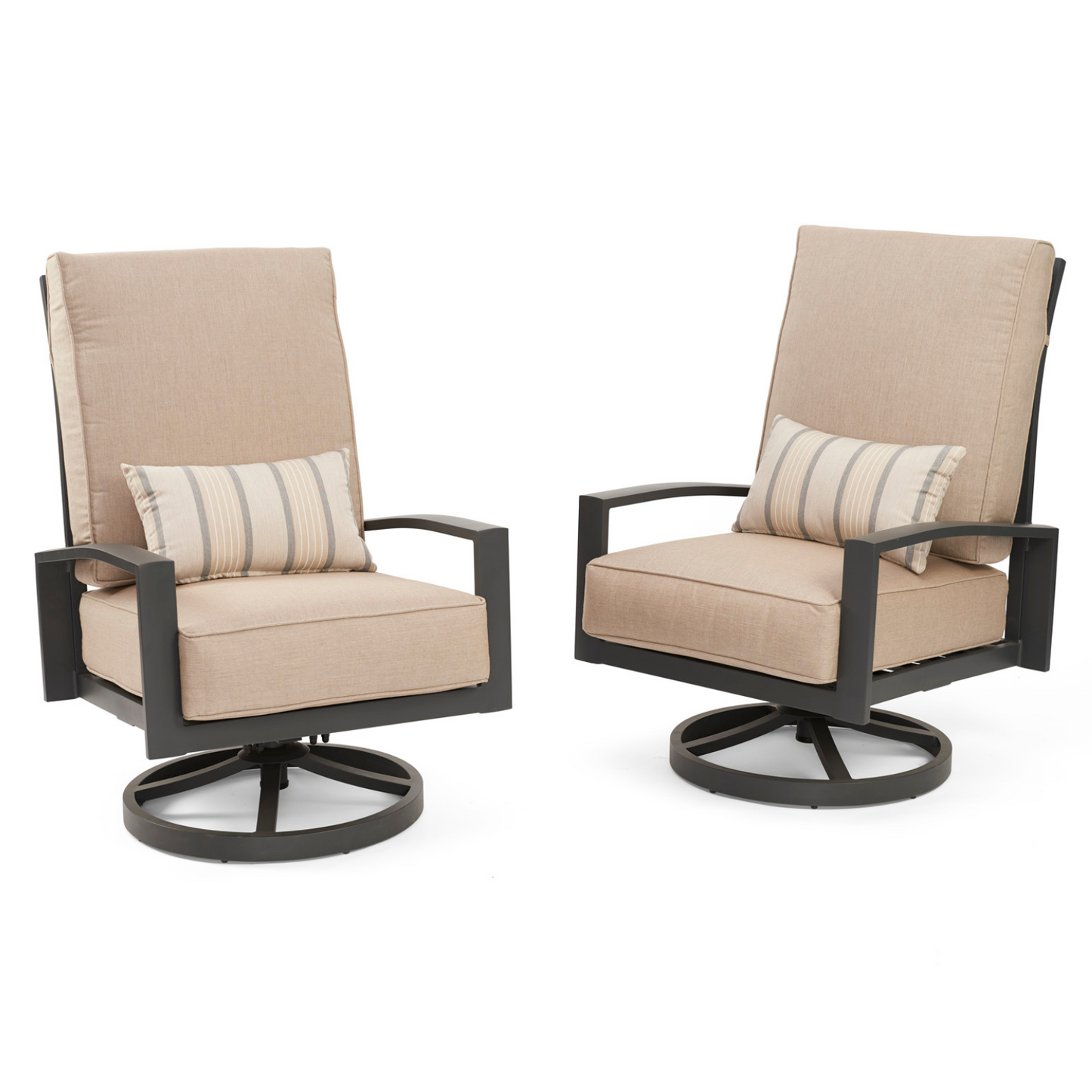 Upgrade your outdoor space with the Lyndale Swivel Rocking Chairs. These modern chairs offer comfort and style with high backs, durable construction, and a soothing rocking motion. Enjoy the outdoors in relaxation and elegance.