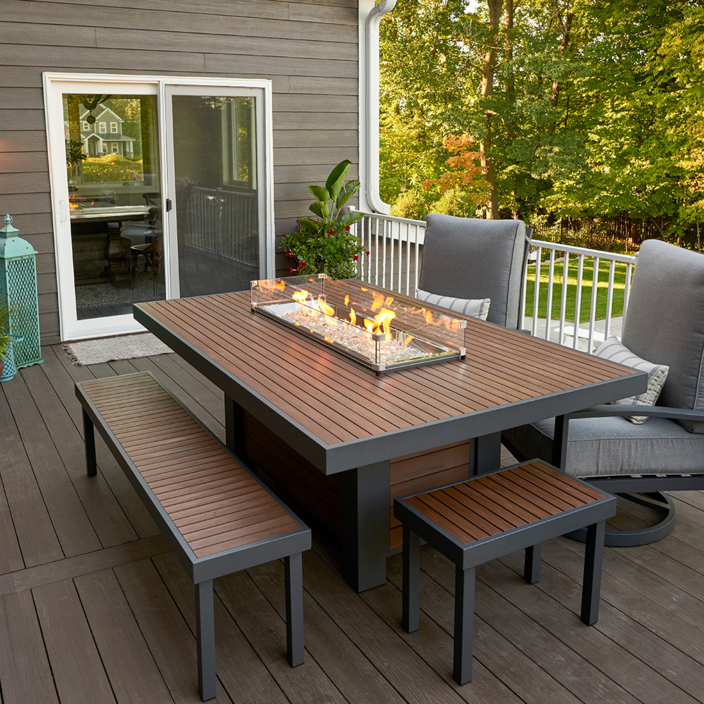 Create an inviting outdoor living area with our durable and stylish composite decking. Paired with the Kenwood Linear Dining Fire Pit Table, Rectangular Fire Pit Table, and Long Bench, it adds a modern and warm touch to your space, perfect for entertaining or relaxation.