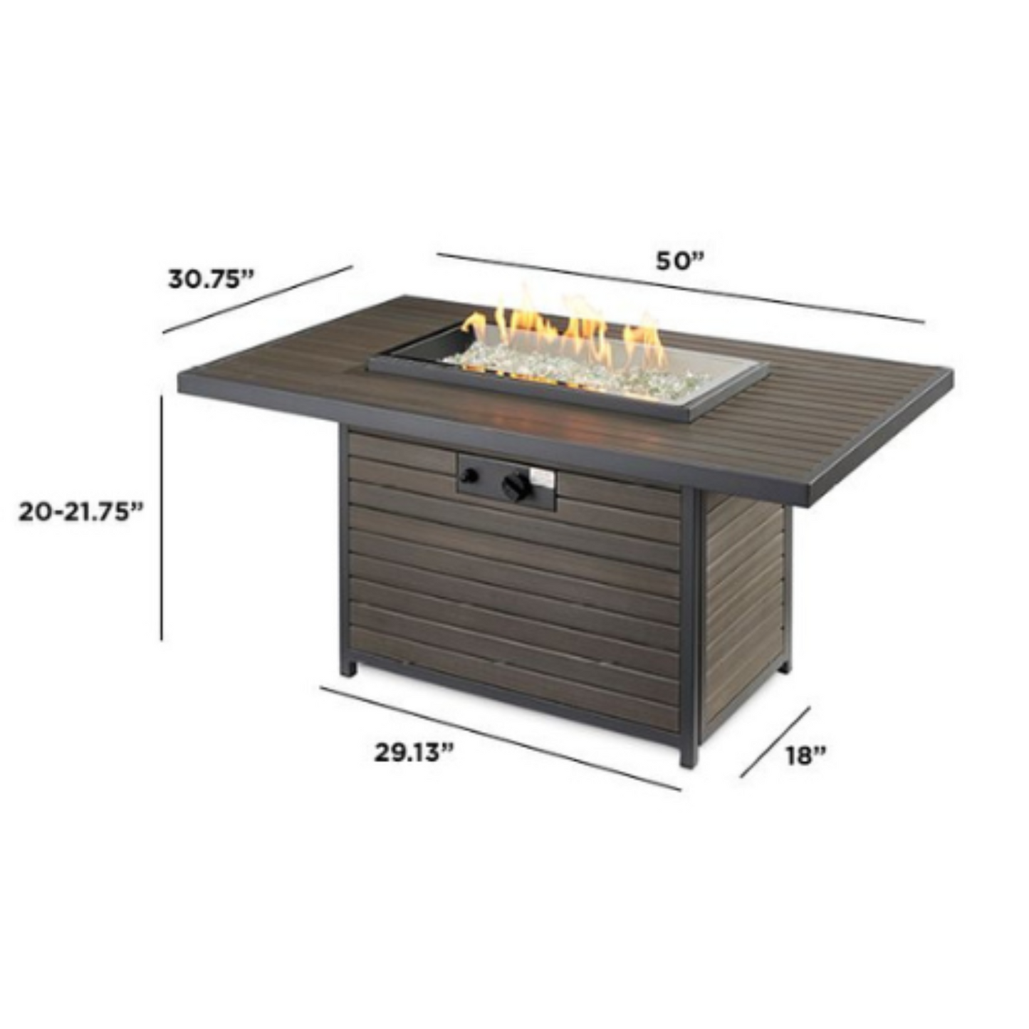 BROOKS - 50" - Rectangular Gas Fire Pit Table