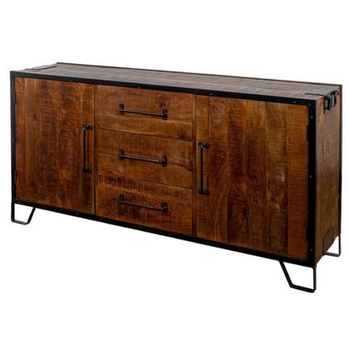 Sideboard / Buffet 79" - Mango Wood - Dark Brown - With Black Metal Frame & Legs